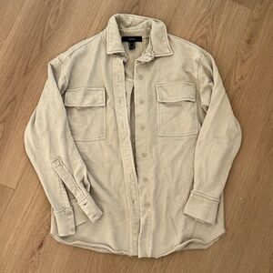 Beige Cropped Utility Jacket | Button Front | Size M